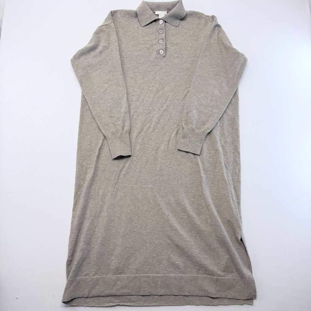 HM Basics Womens MediumTaupe Beige Long Sleeve Polo KnitSweater Dress Wool Blend